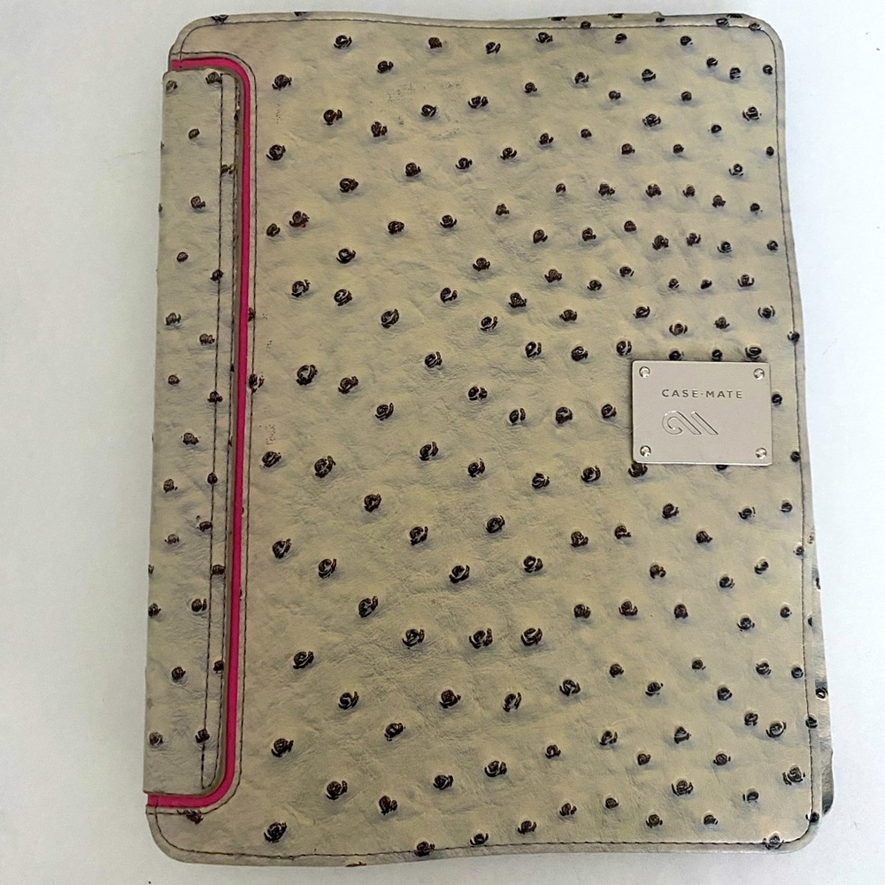 iPad cover leather grey with pink accent color